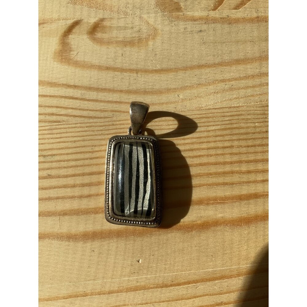 Rectangular Silver & Black Zebra Stripe Pendant